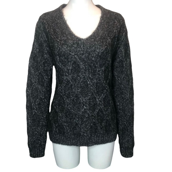 French Connection Grey Mohair Vneck Sweater Size Medium Knit Neutral Monochrome - Picture 1 of 10